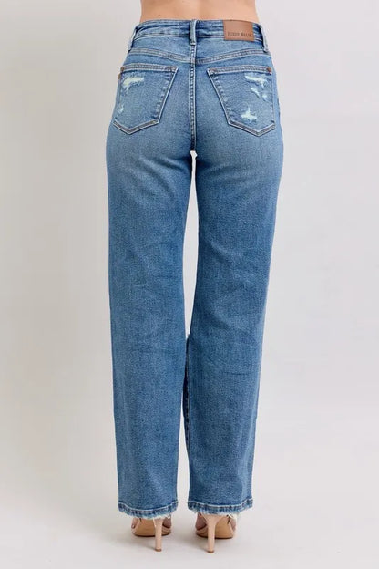 Judy Blue Full Size High Waist Heavy Destroy Straight Jeans Plus Size
