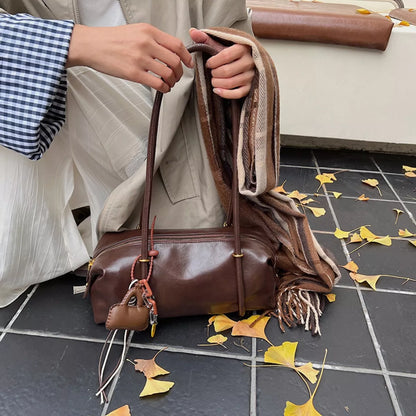 Leather Shoulder Bag with Charm