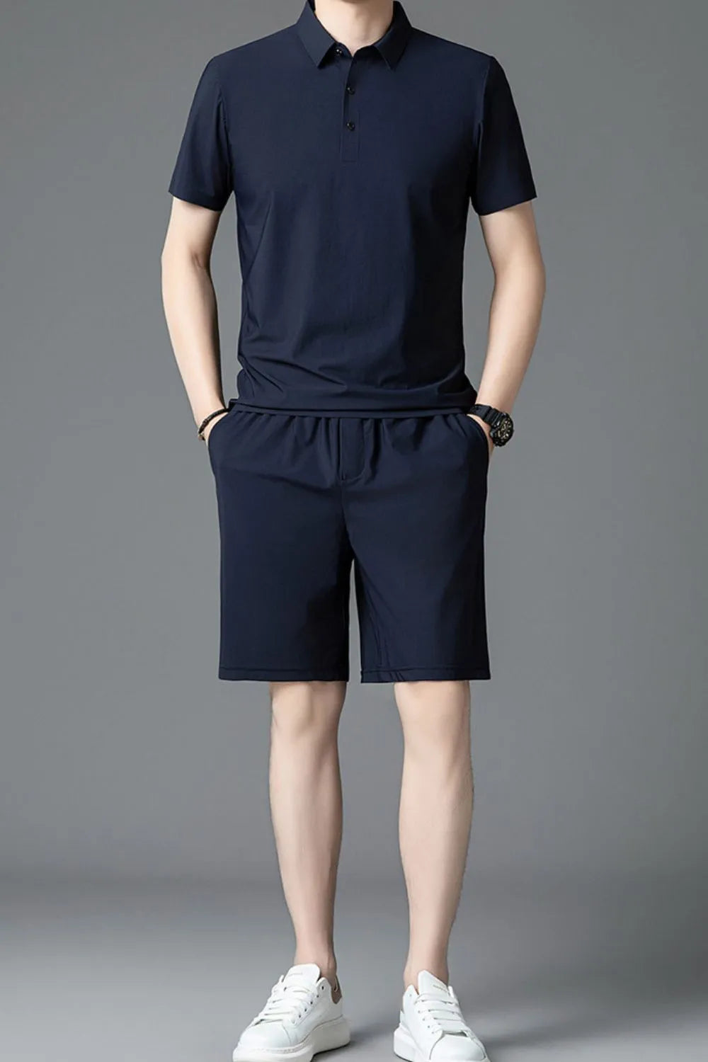 Men's Plus Size Short Sleeve Polo and Shorts Set