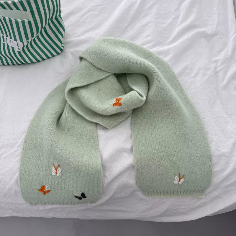 Butterfly Embroidered Knitted Scarf