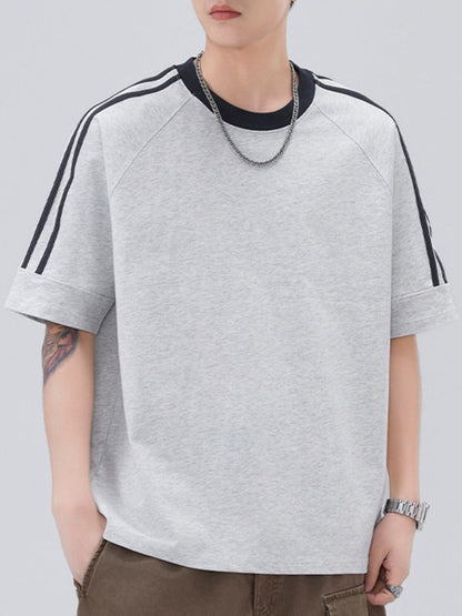 Men's Plus Size Striped Trim Casual T-Shirt