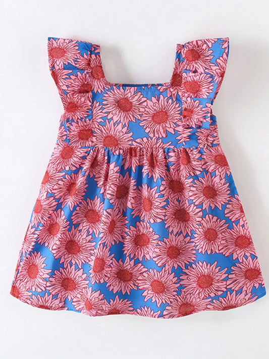 Children's Floral Print Ruffled Sleeveless Dress