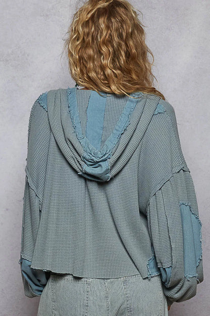 POL Contrast Cropped Jacket with Raw Edge Detail