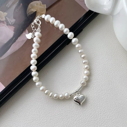 Pearl Heart Charm Bracelet