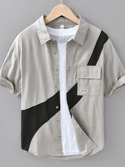 Men's Plus Size Casual Color Block Short Sleeve Shirt