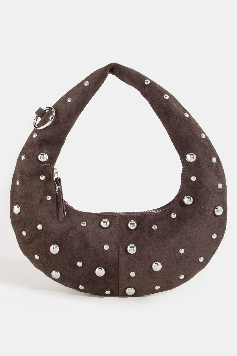 Fame Dome Studded Chrome Crescent Hand Bag