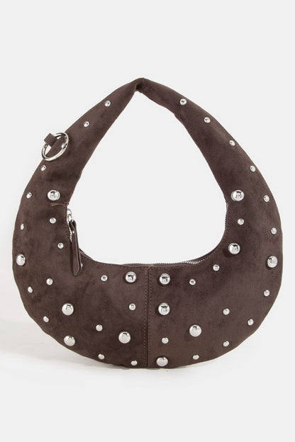 Fame Dome Studded Chrome Crescent Hand Bag