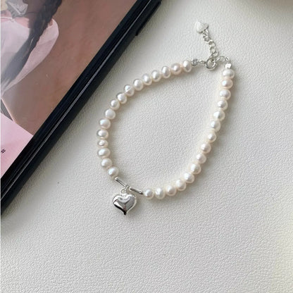 Pearl Heart Charm Bracelet