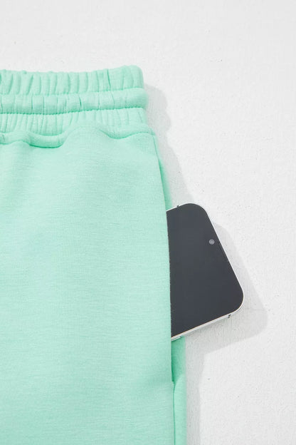Drawstring Elastic Waistband Solid Color Two Piece Casual Set