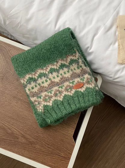 Nordic Pattern Knitted Winter Scarf