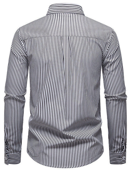 Men's Striped Woven Pattern Long Sleeve Shirt