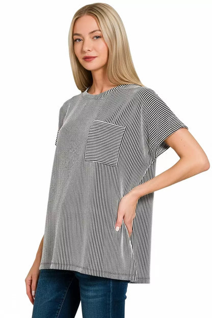 Zenana Raised Rib Front Pocket Boxy Top