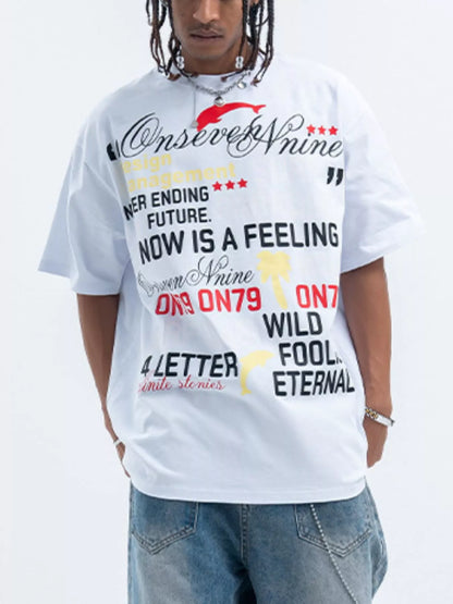 Men's Letter Round Neck Short Sleeve T-Shirt