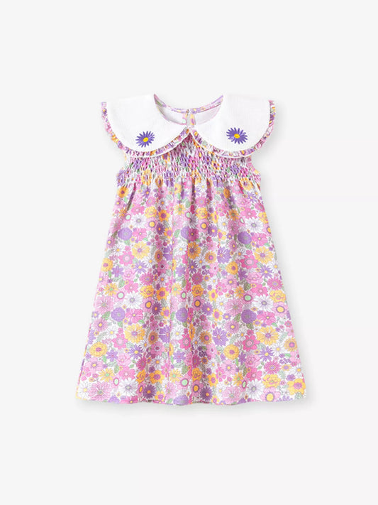 Children's Floral Smocked Peter Pan Collar Dress