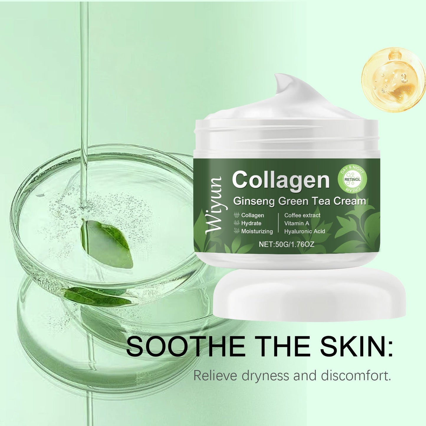 Wiyun Collagen Ginseng Green Tea Moisturizing Cream, Moisturizing Face Cream Moisturizing Brightening Skin Hydrating Firming Skin Cream