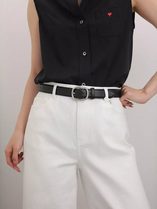 Leather Belt with Oval Buckle
