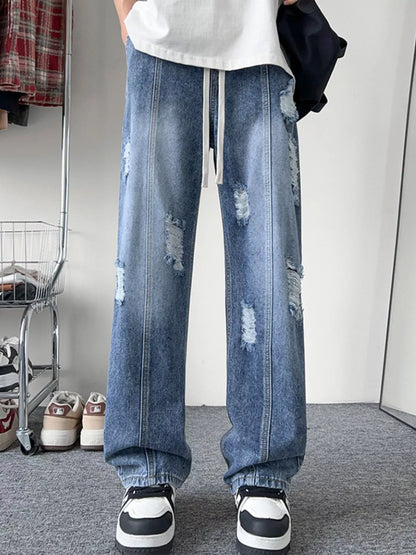 Men's Full Size Distressed Wide Leg Jeans Plus Size