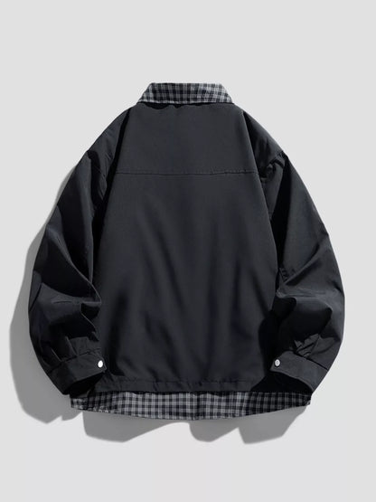 Men's Plus Size Plaid Trim Snap Down Casual Jacket