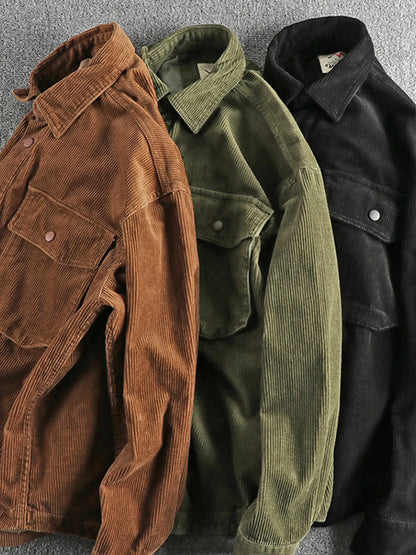 Men's Plus Size Corduroy Button Up Long Sleeve Jacket