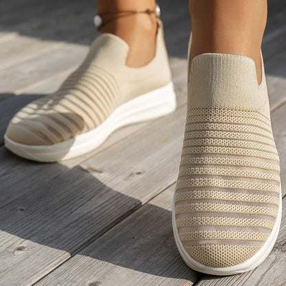 Striped Round Toe Platform Slip-Ons