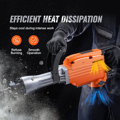 VEVOR Demolition Jack Hammer, 2200W 1400 BPM Jack Hammer Concrete Breaker, Heavy Duty Electric Jack Hammer 6pcs Chisels Bit With Gloves, Swiveling Front Handle For Trenching And Breaking Holes