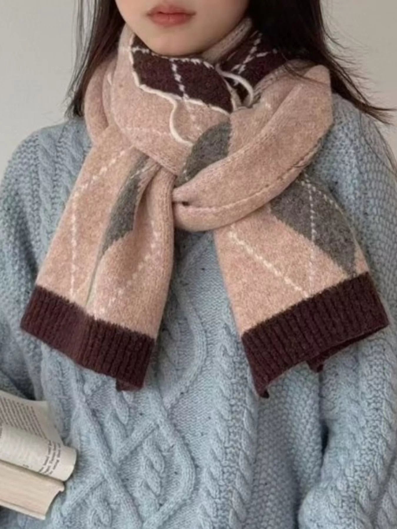Classic Argyle Knitted Winter Scarf