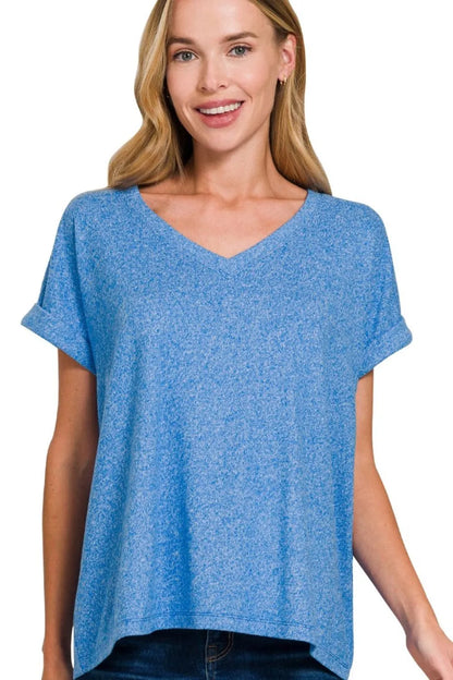 Zenana Soft Melange Hacci V-neck Tee