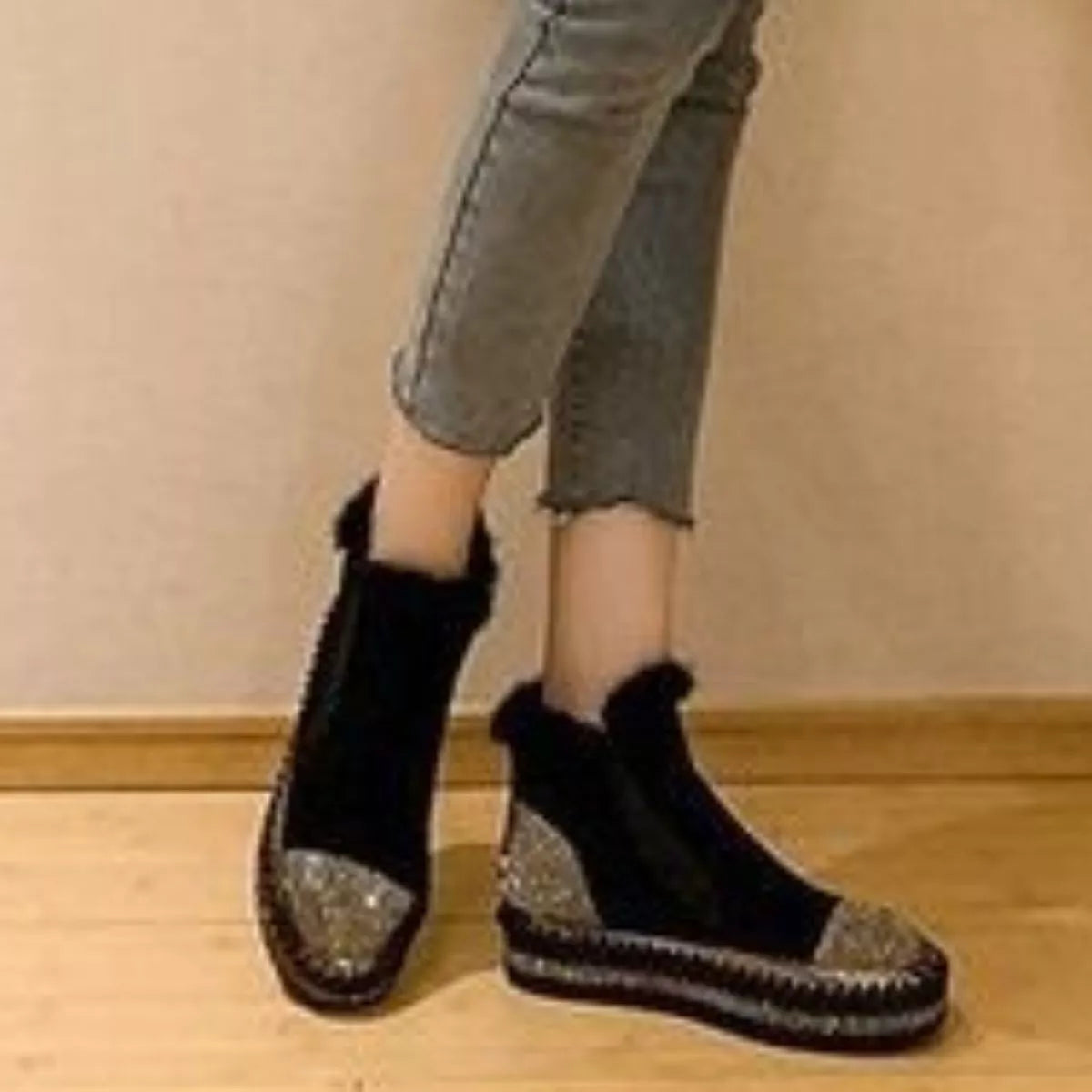 Rhinestone Platform Ankle Boots
