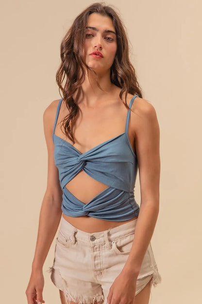 BiBi Rayon Span Jersey Knit Double Twist Front Cami Top