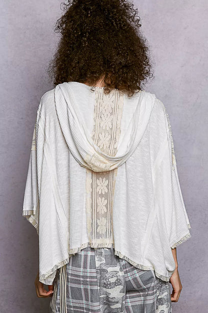 POL Short Sleeve Hoodie Top with Lace Detail