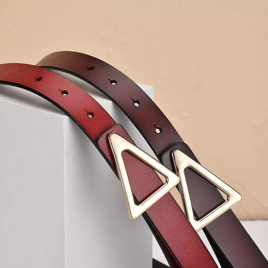 Triangle Buckle Leather Skinny Belt