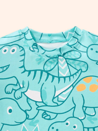 Children's Dinosaur Print Crew Neck Short Sleeve T-Shirt