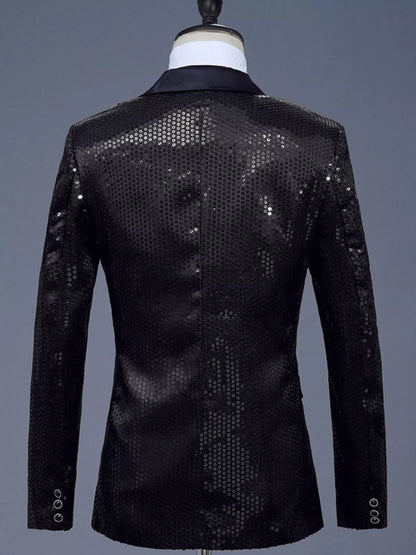 Men's Full Size Sequin One Button Long Sleeve Blazer Plus Size