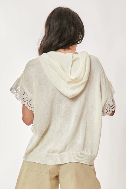 Davi & Dani American Flag Loose Fit Lace Sleeve Hoodie Top