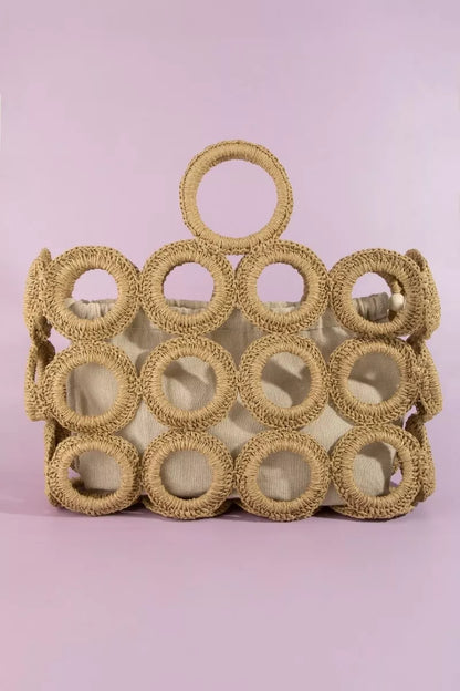 Fame Straw Round Pattern Mesh Hand Bag