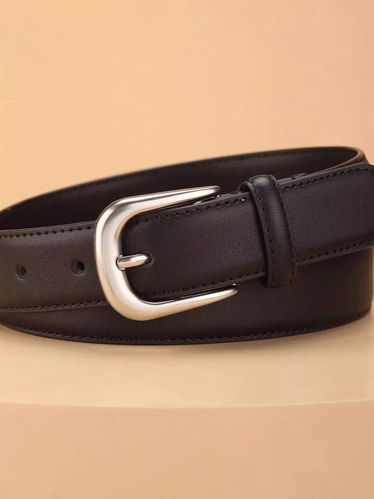 Classic Leather Belt with Silver Buckle
