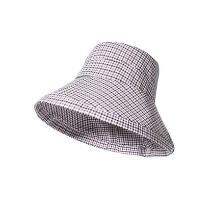 Gingham Pattern Wide Brim Bucket Hat