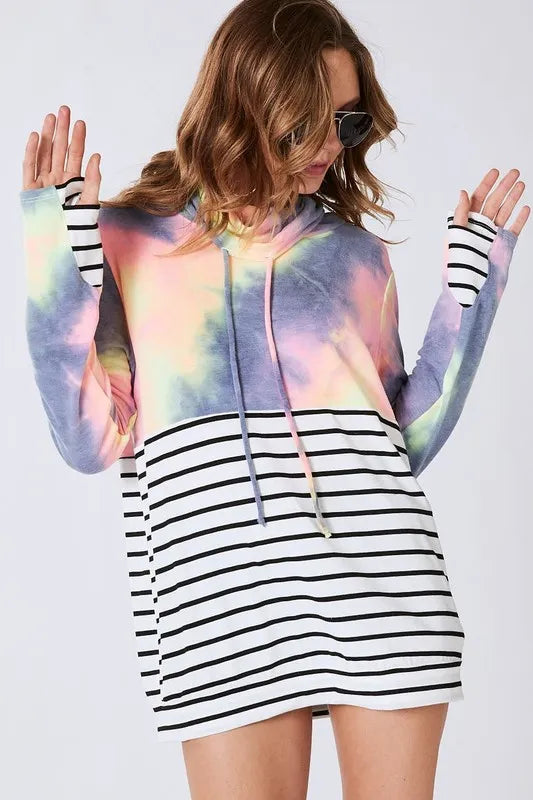 BiBi Tie Dye French Terry Cowl Neck Top