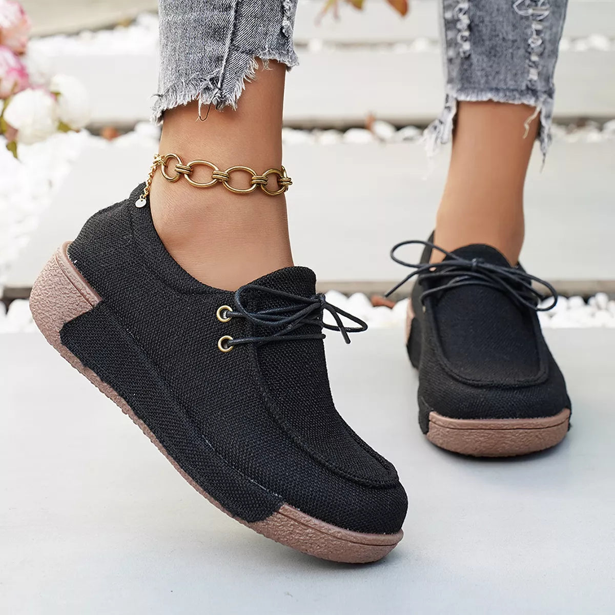 Round Toe  Lace-Up Sneakers