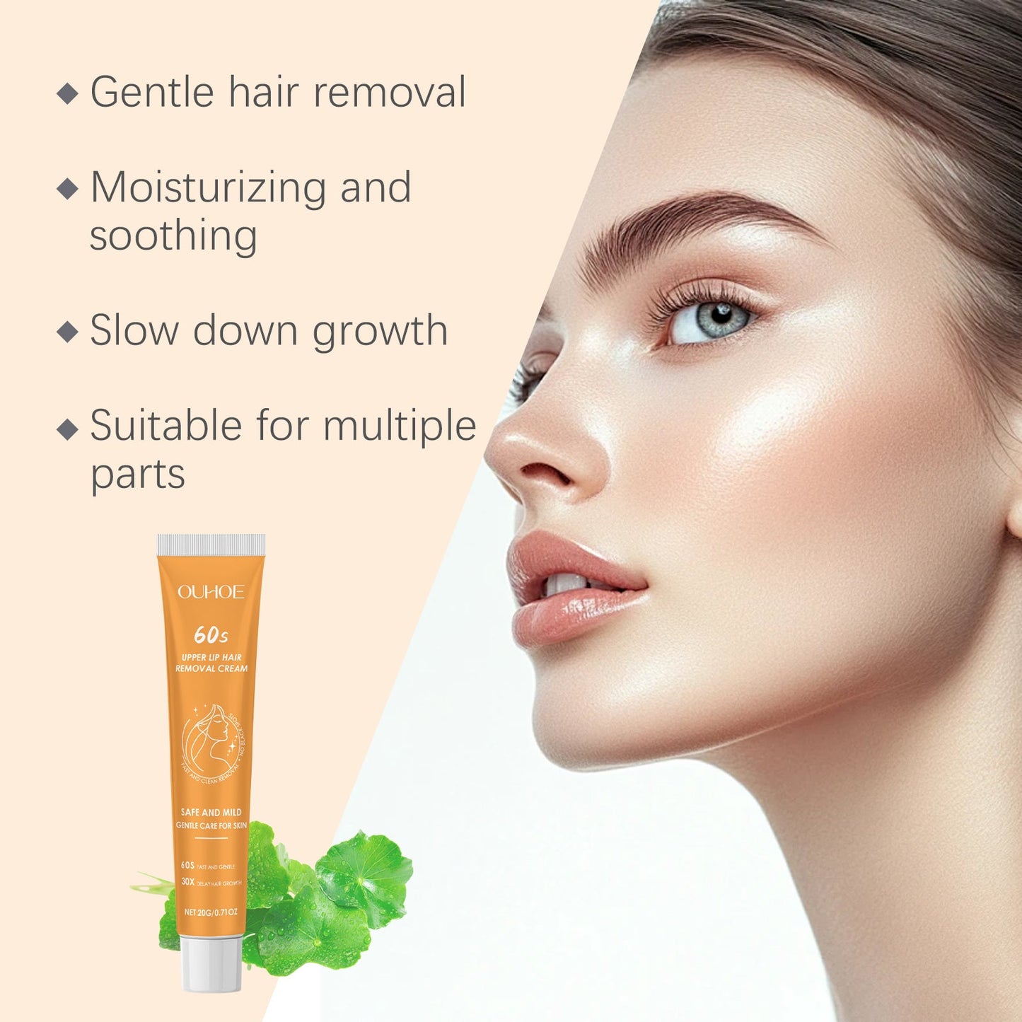 OUHOE Body Facial Hair Removal Cream, Gently Cleanses And Moisturizes Smooth Skin Without Irritating Hair Removal Cream