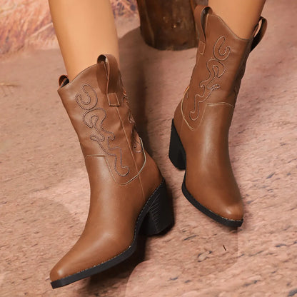 Point Toe Block Heels Boots