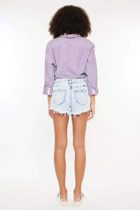 Kancan High Rise Frayed Hem Denim Shorts
