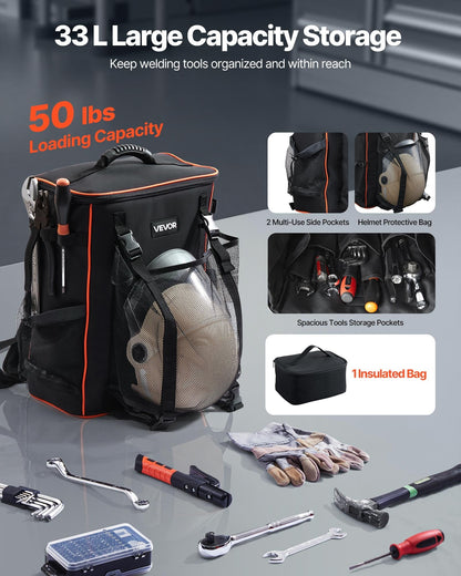 Welding Backpack, 33L Welder Backpack With Insulated Bag & Helmet Bag, 600D Polyester Extreme Gear Pack For Tools And Helmet, Multi-Purpose Gear Storage Bag For Welding, Outdoor Camping, Hiking