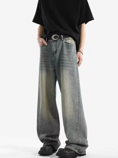 Men's Full Size Vintage Wash Wide Leg Jeans Plus Size