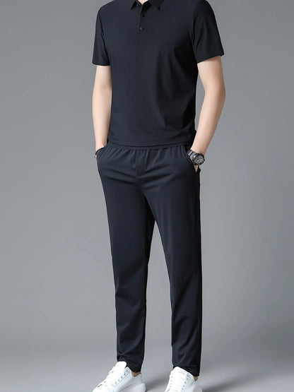 Men's Full Size Button Detail Short Sleeve Polo Plus Size