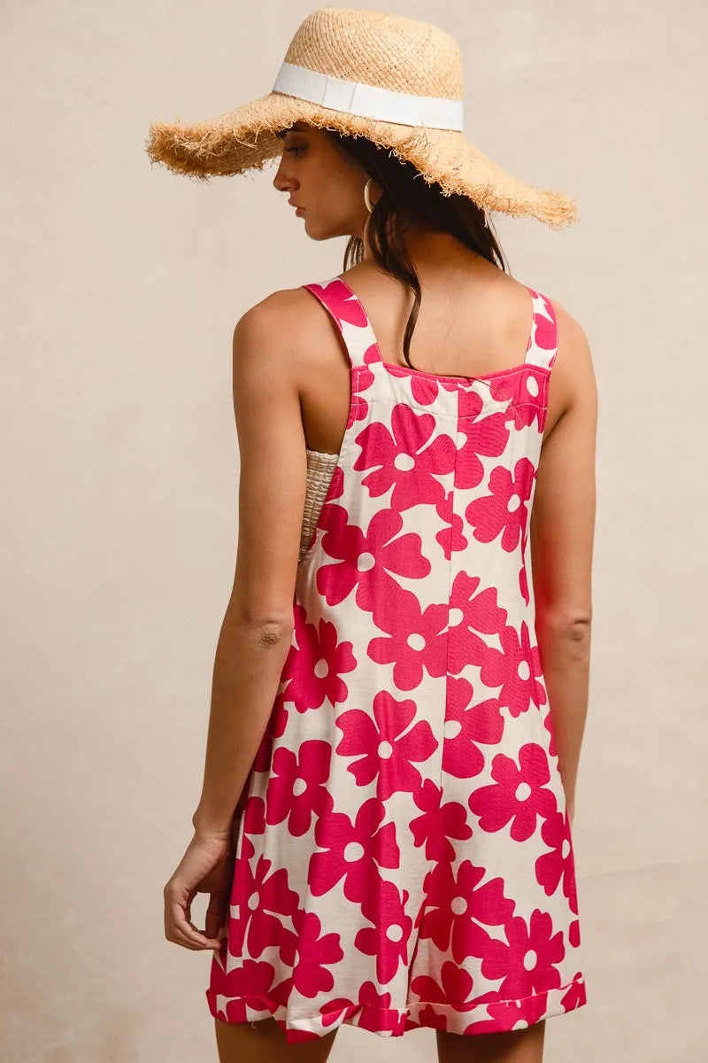 BiBi Floral Prints Tuck Detail Short Overall With Pockets