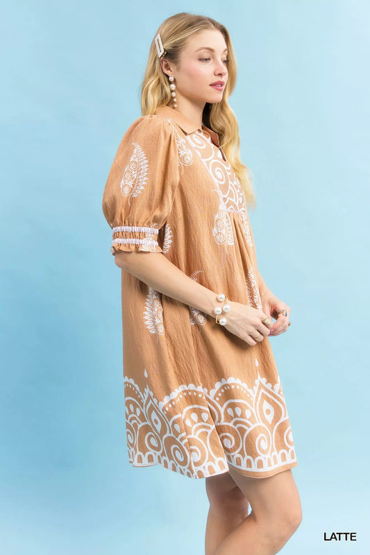 Umgee Paisley Mandala Print Babydoll Dress
