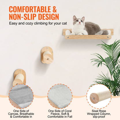 VEVOR Wall Mounted Cat Shelves With 2 Jumping Posts & 2 Hammocks Up To 40 Lbs