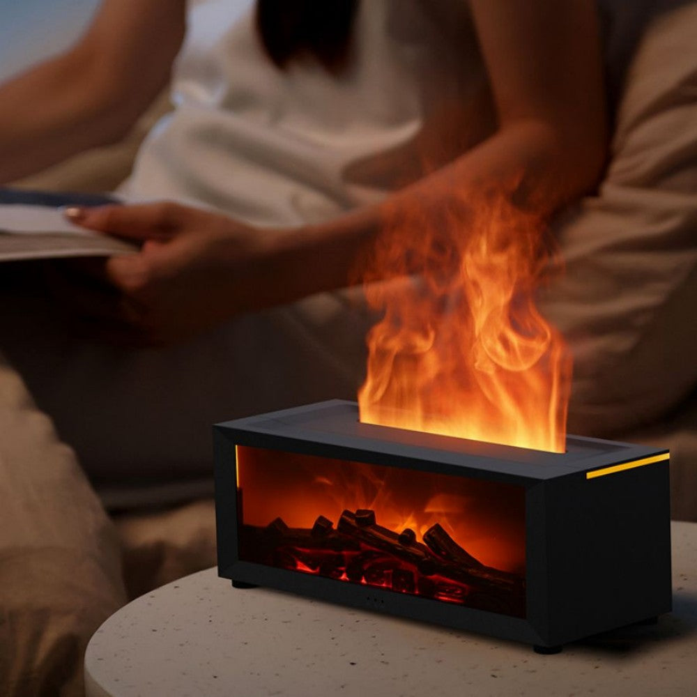 Fireplace Flame Aroma Diffuser 150ml Essential Oil Humidifier with LED Flame Effect Remote Control Timer USB