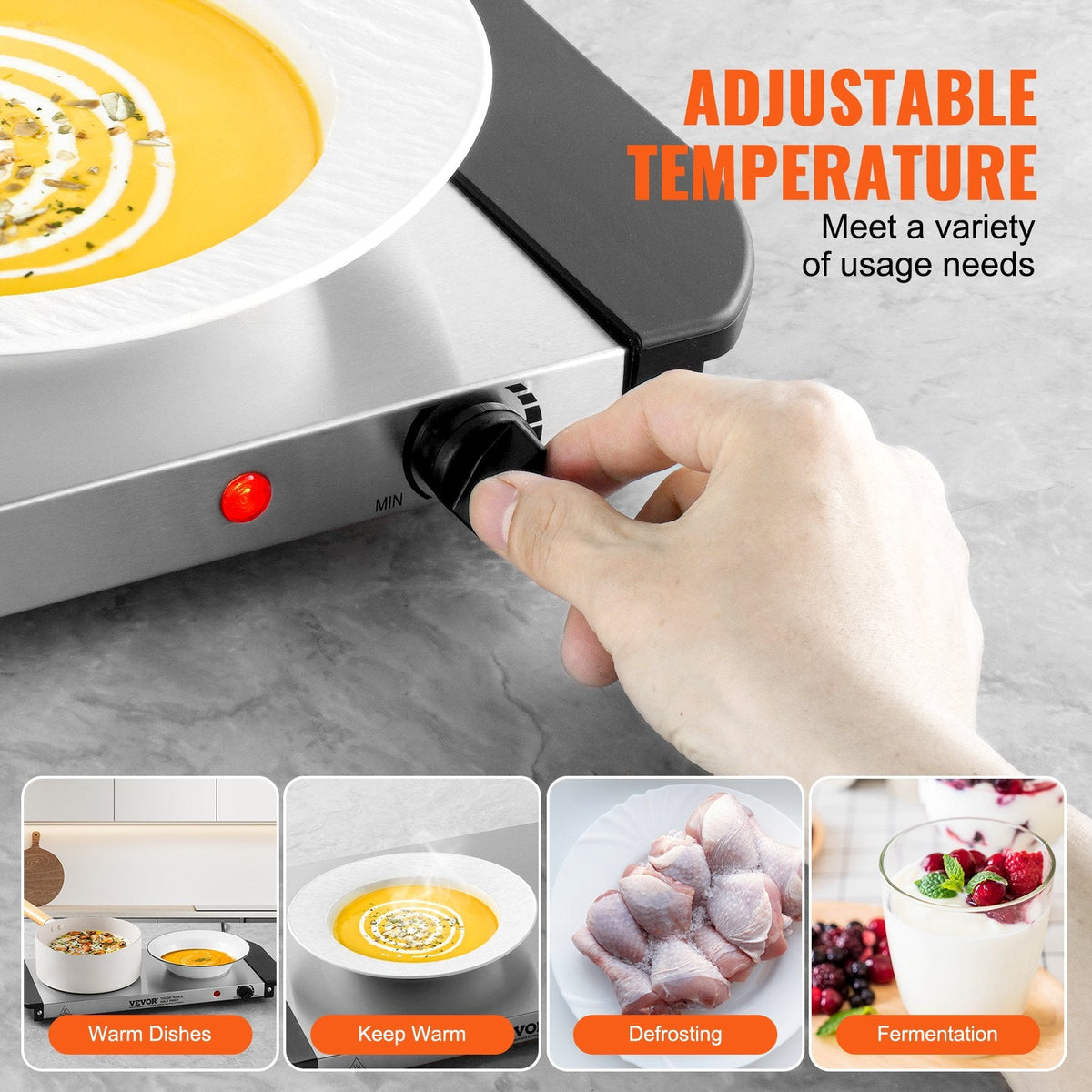VEVOR Electric Warming Tray Buffet Food Warming W Temp Control Stainless Steel